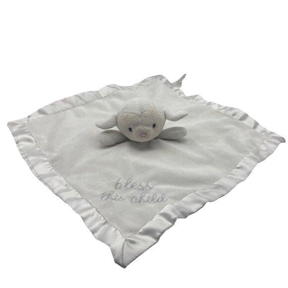 Plush Lamb Baby Blanket Lovey Embroidered Bless This Child By Stepping Stones - Picture 1 of 6